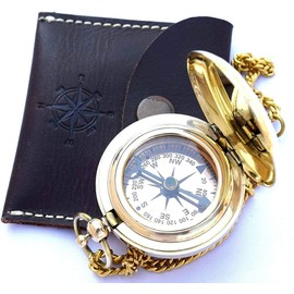 VERTERIS Nautical Vintage Compass Solid Brass Compass in a Black Leather Case