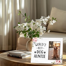 Kneaotoaji Dog Auntie Frame Gifts - Best Auntie Aunt Gifts from Nephew Niece, Auntie Gift Ideas, World's Best Dog Auntie Wooden Photo Frames Gifts for Tabletop or Wall Hanging, 4x6 Photo