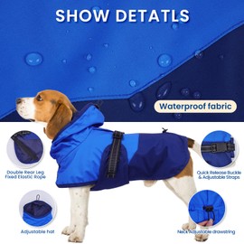 BRKURLEG Dog Raincoat Adjustable Dog Rain Jacket with Hood Dogs Waterproof Rainproof Jacket with Leash Hole Pet Poncho Rain Coat Poncho with Reflective Strip, Blue, S