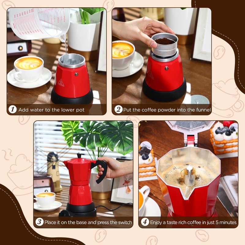 Lemosae Coffee Pot 6 Cup Electric Espresso Coffee Maker Italian
