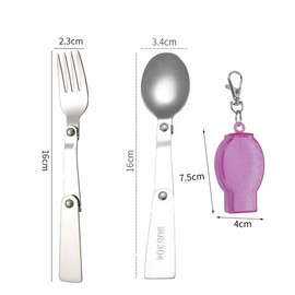 2 Pcs Foldable Stainless Steel Spoons Forks with 2 Case Replacement Spoon & Fork for Thermos Multi Functional Foldable Fruit Forks Camping Cutlery Spoon and Fork for Outdoor Camping and Hiking