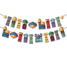 SWYOUN Ramadan Eid Mubarak Party Banner Muslim Party Decorations Card Bunting Garland Supplies