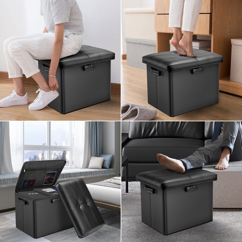 DocSafe Storage Ottoman with Lock,Fireproof Folding Ottoman Foot Rest Stool