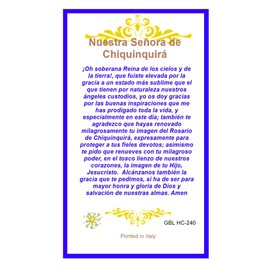 Oracion a La Santisima Virgen De Chiquinquira Tarjeta Plastificada Y Bendecida Por Su Santidad