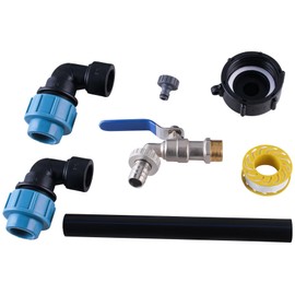 GIVIHGETI IBC Gooseneck 3/4 Outlet Tap Connection Set, IBC Container Tank Tap S60 x 6 Tap Stopcock 3/4 Inch IBC Adapter Tank Accessories for 1000L IBC Container, Rainwater Tank, Rain Barrel