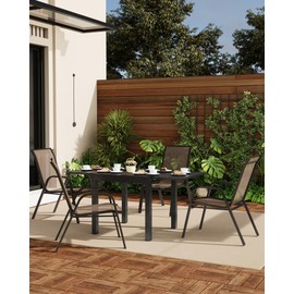 GAOMON 4 Piece Patio Stackable Chairs Set, Outdoor Stacking Dining Chairs, Leisure Recliner, Breathable Textile and Metal Frame with armrests, for Pools, Deck, Backyard, Brown