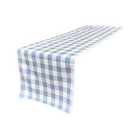 New Creations Fabric & Foam Inc, 12" Wide by The Size of Your Choice, Polyester Poplin Gingham, Checkered, Plaid Table Runner (White & Light Blue, 12" Wide x 72" Long)