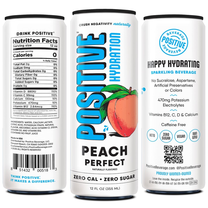 Positive Hydration Electrolyte Beverage - Peach Perfect | Zero Calorie,