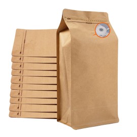 Coffee Bags with Valve (50 PCS,16oz/1lb) Kraft Paper High Barrier Aluminum Foil Flat Bottom Standing Coffee Beans Storage Packaging Bags,Reusable Heat Seal Side Zipper Pouches for Small Business&Home