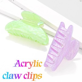 Unicra Acrylic Claw Clips, Decorative Hair Clips, Strong Hold Hair Claw Clip, Hair Accessories for Women (Pack of 2) (Light Green & Purple)