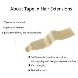 Remy Human Hair Extensions - 18 Inch 40g 20pcs Natural Weft Tape-On Blonde Brazilian Extensions, Silky Straight Seamless Glue-In Real Hair