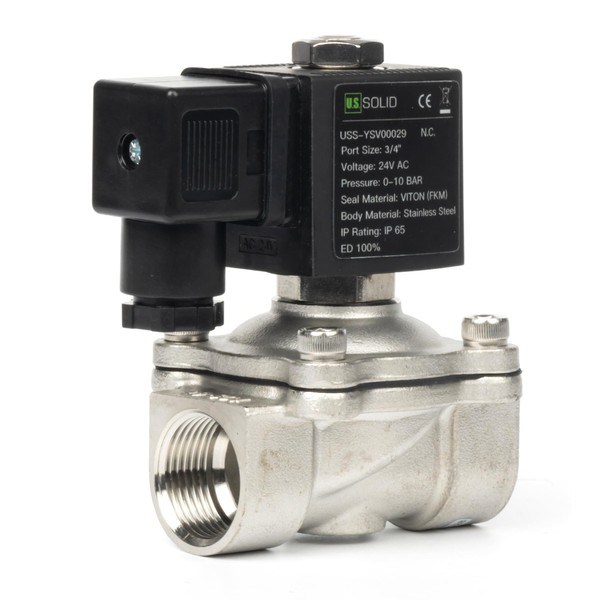 U.S. Solid 3/4" Stainless Steel Solenoid Valve - 24V AC,