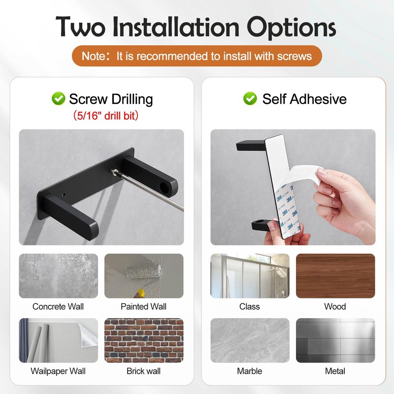 Pokim Matte Black Toilet Paper Holder,Self Adhesive or Screw Wall