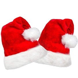 2 Pack Plush Santa Hats, Christmas Santa Hats for Christmas Party, Adult Size