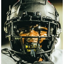 Loudmouth Football Mouth Guard - 3D Chrome Grillz Football Mouthpiece, Fits Adult & Youth, Mouth Guard Accessories (3D Grillz - Chrome Black/Gold)