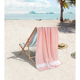 LANE LINEN Large Pool Towels, 100% Cotton XL Beach Towel 2 Pack, Pre-Washed, No Shrink, Quick Dry Oversized Beach Towels, Stylish Beach Towel For Women, Sand Free Towel, 39"x71" - Quartz Pink