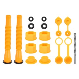 sourcing map 2set Gas Can Spout Replacement, Gas Can Nozzle Flexible Pour Nozzle w Fine/Coarse Thread Cap, Spout Sealing Cap, Gas Can Vent Cap-A/B, Drill Bit for Most 1/2/5/10 Gal Can, Yellow