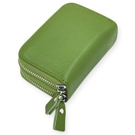 Small Soft Leather Credit Card Organizer For Women, RFID Blocking Card Holder Wallet with Zipper Pocket C-B-B2 (Green)