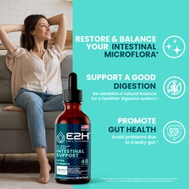 E2H Advanced Intestinal Support - Natural Intestinal Cleanse and Digestive Cleanse Supplement - Wormwood and Black Walnut Extract - Non-GMO, Vegan - 2 Fl Oz