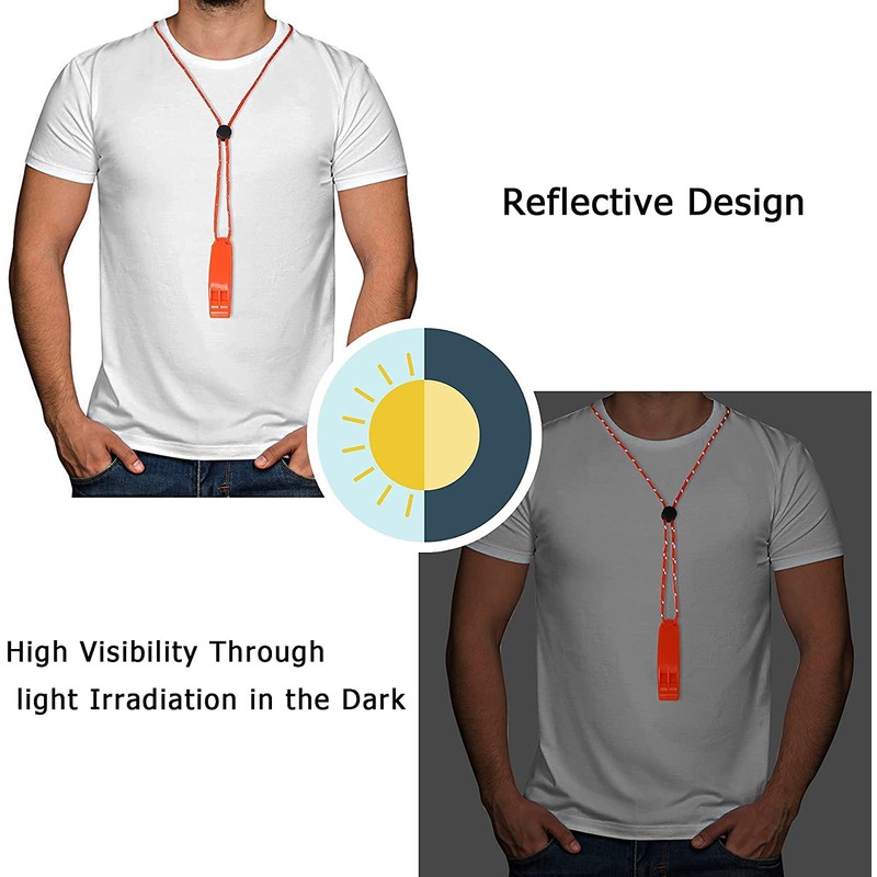 6PCS Safety Survival Whistles with Adjustable Reflective Lanyard Emergency Plastic