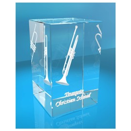 VIP-LASER 3D Glass Cuboid Trumpet with Name of Choice | Wind Instrument | Gift for Trumpet Players Musicians Orchestra
