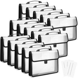 Colarr 15 Pcs Plastic Expanding File Folders with Handle and Snap Buckle Closure Waterproof Document Organizer Transparent Document Bag for Home Office School Organization (Black)