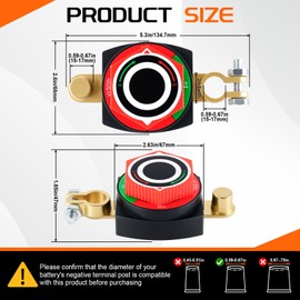 UYYE Battery Disconnect Switch with Voltage Meter Display, 5-80V Car Battery Kill Master Switch Isolator for Negative Terminal, for RV/Truck/Marine, Digital Readout for Battery Health & Safe Storage