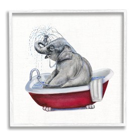 Stupell Industries Elephant in Red Bathtub Playful Safari Animal Wall Art, 17 x 17, White Framed