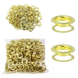 QWORK Grommet Tool Kit, 500 Pieces Grommet Eyelets and 500 Pieces Eyelet Washers, 10 mm (3/8 Inch) for Shoes, Clothing, Leather, Fabric, Tarpaulins, Gold