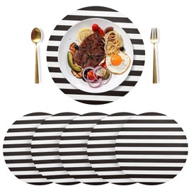Round Placemats White Black Stripe Kitchen Table Place Mats PVC Table Mats Set of 6