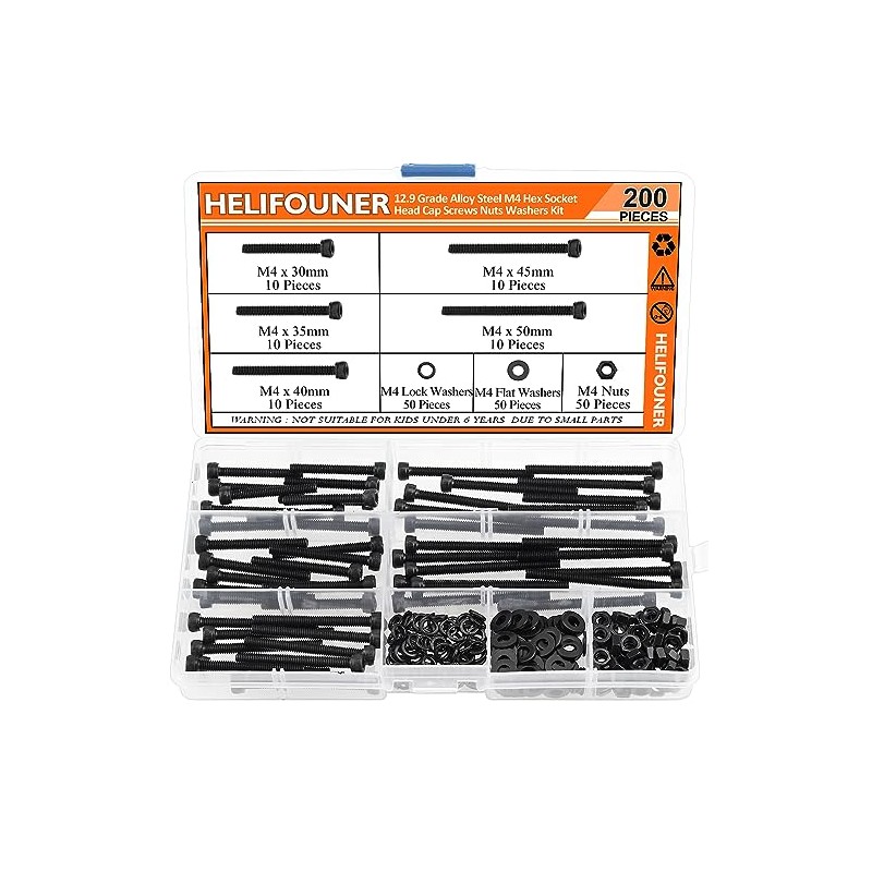 200 Pieces M4 x 30mm /35mm /40mm /45mm /50mm, Hex