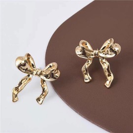 NORLSO Gold Sliver Bow Earrings for Women Cute Ribbon Earrings Gold Silver Bow Knot Earring Bow Stud Earrings Birthday Party Jewelry Christmas Gifts for Women Girls, Metal, No Gemstone