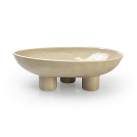 seicasaya Three-Legs Ceramic Fruit Bowl, Ceramic Bowl for Kitchen Counter, 10 Inch Large Candy Bowl, Key Bowl for Home Decor Oval Ceramic Bowl Beige