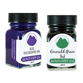 Monteverde 60ml Core Fountain Pen Ink Bottle (30ml Blue Documental Ink Bottle G309DU, 30ml Emerald Green Ink Bottle G309EG)