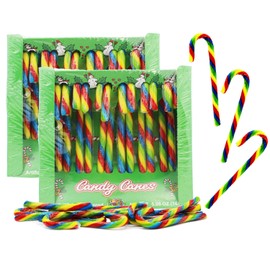 Christmas Candy Canes Suckers, Multicolored Rainbow Fruity Flavor, Individually Wrapped (24-Pack)