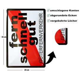 schilderkreis24 Tin Sign "Fern Schnell Gut - Güterfernverkehr" Motor Vehicle Truck Driver Decorative Retro Metal Sign Vintage Garage Workshop Hobby Room Gift for Birthday or Christmas 20 x 30 cm
