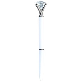 Quality Metal Diamond Ballpoint Pen. Funky Design Modern Pen, Free Pen Refill Included (White/Silver)