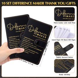 Marspark 10 Set Difference Maker Employee Appreciation Gifts Inspirational A5 Leather Notebooks with Pens Thank You Gifts Motivational for Men Women Christmas Volunteers Teacher(Black)