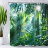 LB Shower Curtain Jungle, Green Bath Curtain with 12 Hooks,