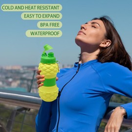 WATMHHJQ Silicone Collapsible Water Bottles, Leakproof 16oz Portable Water Bottle Sports Cups with Straw, BPA Free, for Outdoor