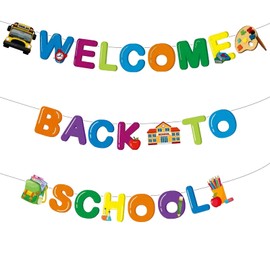 Pre-Strung Back to School Paper Banners Hanging Decorations First Day of School Bus Bunting Banner Garland for Classroom Teacher Office Backdrop Supplies