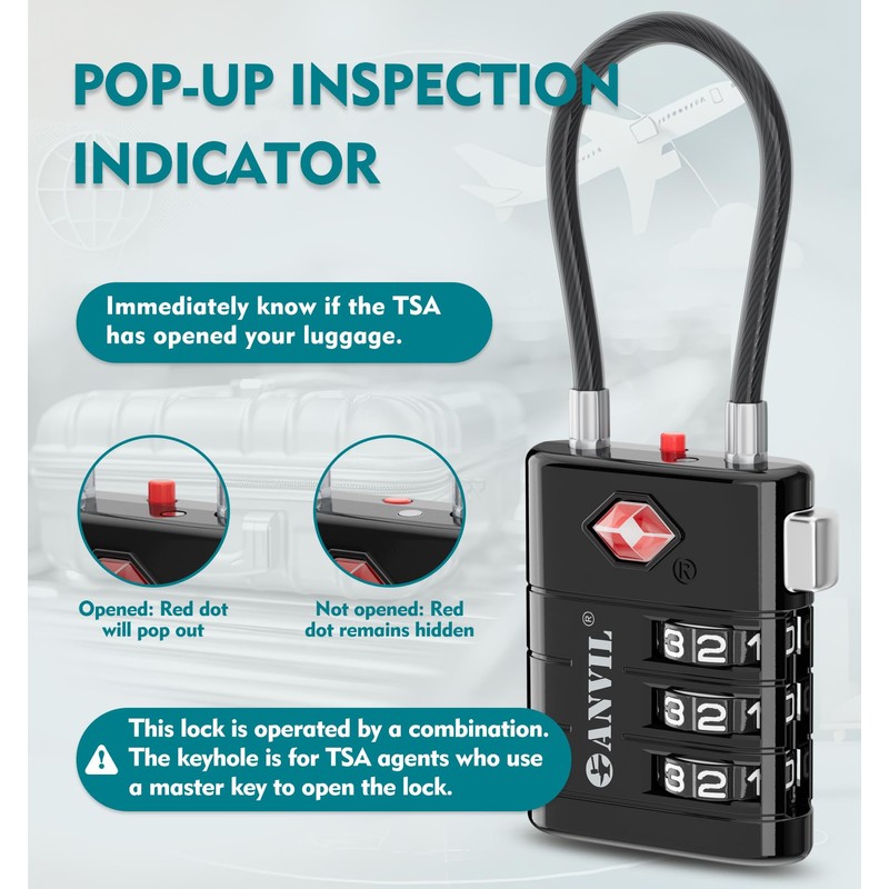 ANVIL Luggage Locks - TSA Approved, Advanced TSA008 Core, Alert