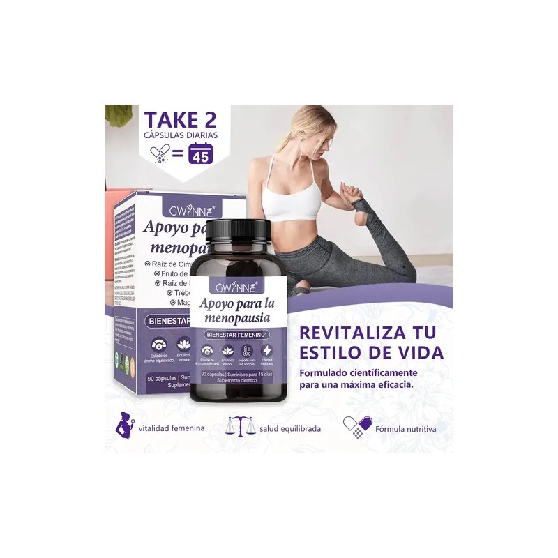 Gwynne Suplemento Menopausia Mujeres Cáps Cápsulas Equilibrio Hormona Femenina Sudores