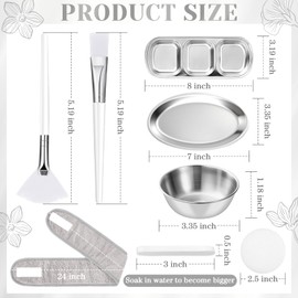 LemonRoad 25 Pcs Esthetician Facial Supplies Set, 3 Stainless Steel Mixing Bowls, 2 Serving Trays, 6 Brushes, 2 Hairbands, 12 Compressed Sponges for Women Facial Mask Spa Home Use (Silver)