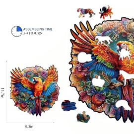 Wooden Puzzle for Adults - 200 Piece Parrot Animal Jigsaw 11.7x8.3 Inches with Wooden Gift Box,Unique Shape Adult PuzzlesCreative Gift for Adults Family Game ﻿