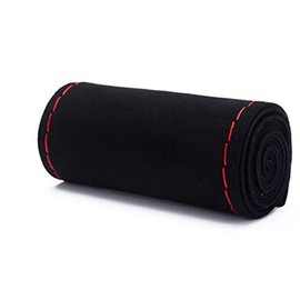 Unique Suede Material Car Hand Sewing Steering Wheel Cover Size 37-38 cm (Black Red)