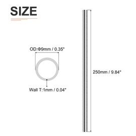 DTGN 9 mm x 1 mm x 250 mm (AD x Wall TxL) 304 Stainless Steel Pipe - Pack of 4 - Good for Machine Equipment - Polished Metal Hoses