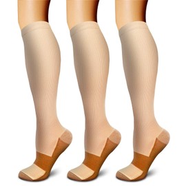 Copper Compression Socks (3 Pairs) 15-20 mmHg Circulation is Best Athletic & Daily for Men & Women, Running, Climbing (Small-Medium, 03 Beige)