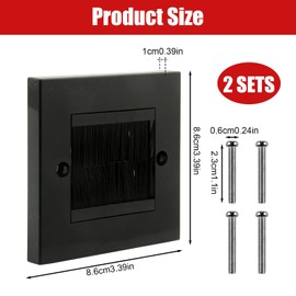 Batheidon 2 Stück Multimedia Wanddose, Kabeldurchführung mit Bürstenabdeckung, Unterputzdose für TV, Lautsprecher, Internetkabel, geeignet für Standarddosen, 80x80mm, einfach zu montieren, schwarz