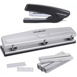 HAUSHOF Desktop Stapler&3-Hole Punch Set w/5000-Piece Staples and Staple Remover